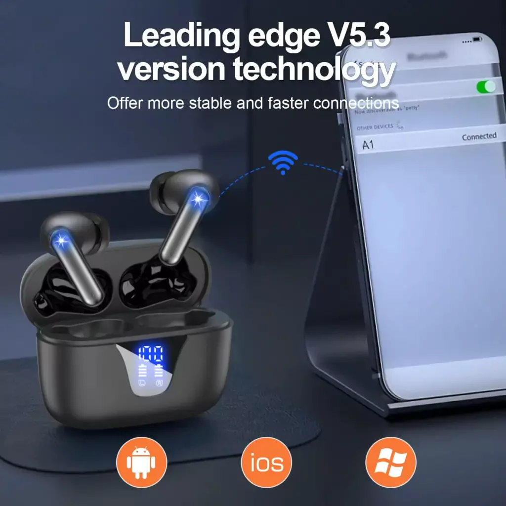 ZIUTY Wireless Earbuds, Bluetooth 5.3 Headphones 50H Playtime with LED Digital